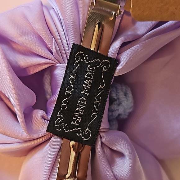 Hand Crafted lavander bow hair clip barrette clip bohemian crochet blue flower - Picture 12 of 17